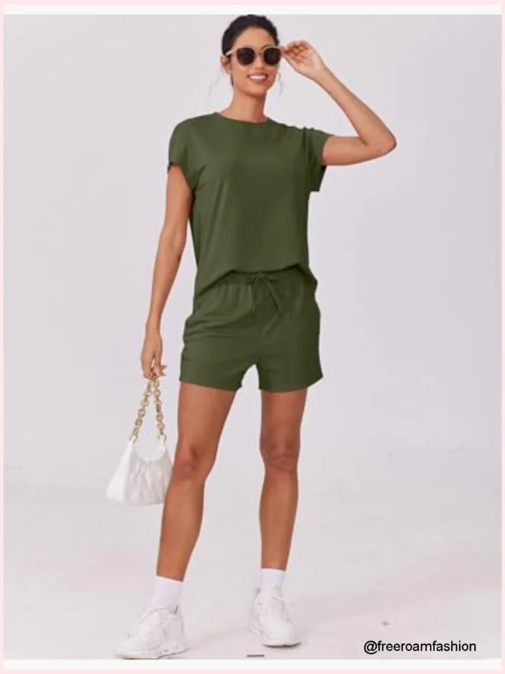 Summer Crewneck Matching Shorts Lounge Set with Pockets Casual Travel Outfits